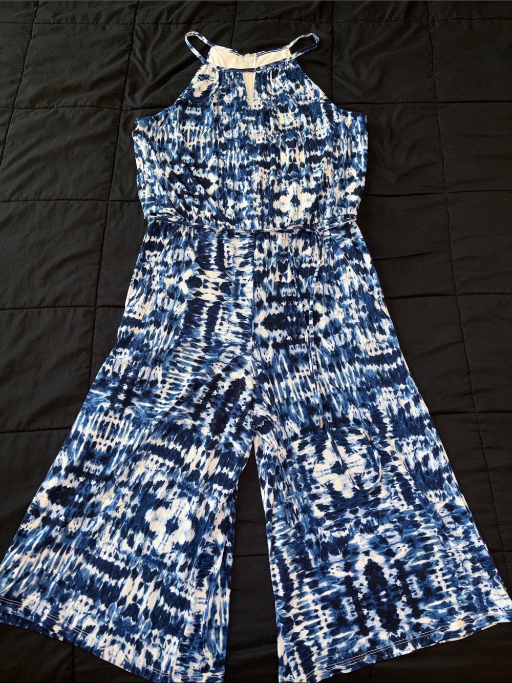 London Times Blue Tie-Dye Wide-Leg Jumpsuit size 12